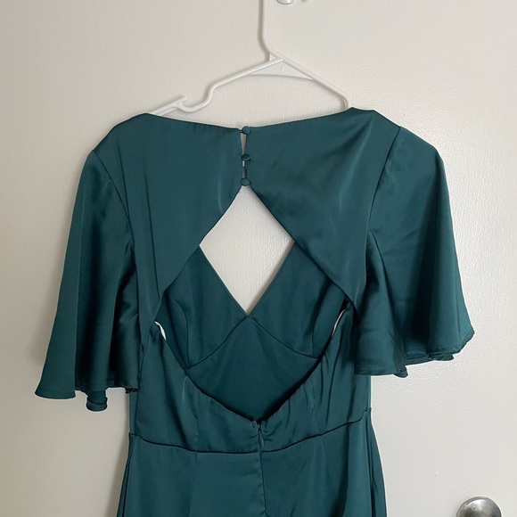 Lulus teal dress floor length open back formal sleeves - Picture 4 of 4